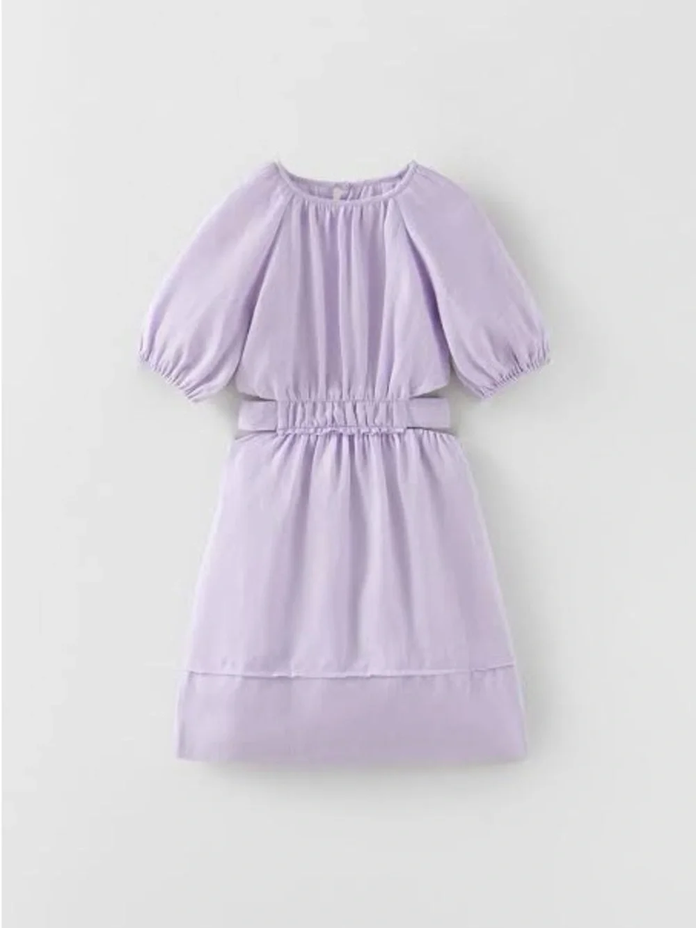 Zara Girls' Lilac Linen Puff-Sleeve Cut Out Dress 11/12